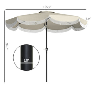 English Elm Vented Patio Umbrella 8.8 Ft Crank Tilt Upf 30 Tassel Resort Canopy Shade T3971P427352