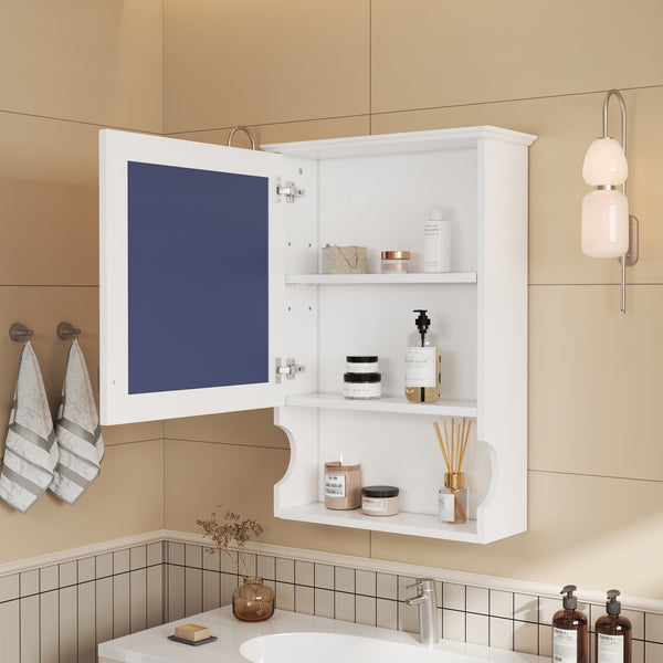 English Elm 20'' Half-Moon Wall Medicine Cabinet with Mirror, Solid Wood Frame, Soft-Close Hinges, Space-Saving Elegance White N710P313827K
