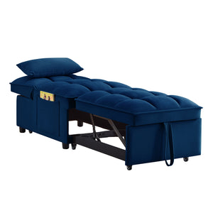 English Elm 4 4-in-1 Multi-Function Single Sofa Bed with Storage, Tufted Pull-Out Design, Adjustable Backrest and Pillows for Compact Living Navy W2186P163738