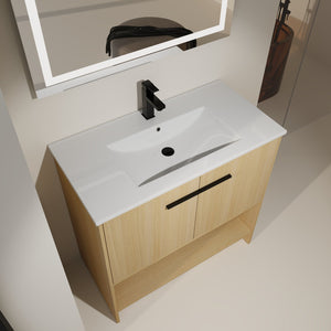 English Elm 36" Modern Bathroom Vanity With Ceramic Sink, Soft Closing Doors & Open Shelf For Stylish Storage W1972S00019