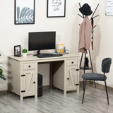 English Elm Homcom Farmhouse Computer Desk With Storage, Home Office Desk With 2 Drawers and 2 Cabinets, Cream White