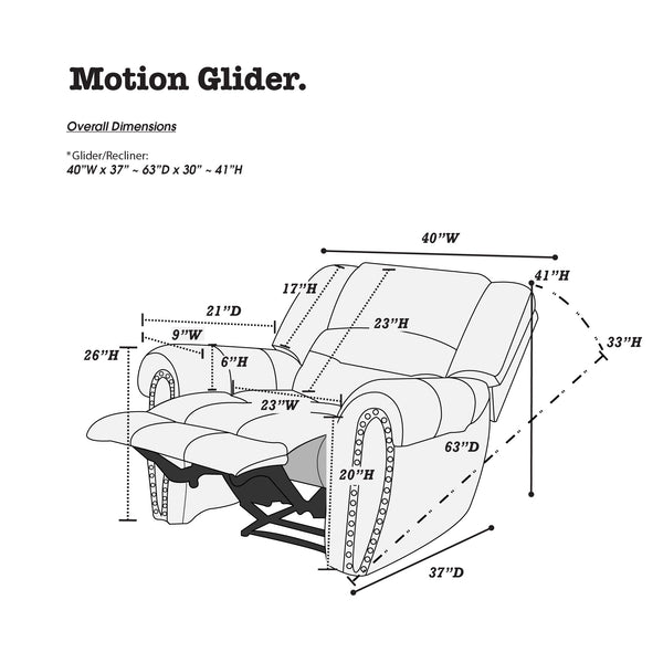 English Elm Modern Oversized Manual Recliner Chair Glider in Bonded Leather with Nailhead Trim and Plush Support Dark Brown 41 L x 31 W x 26 H B011P205583