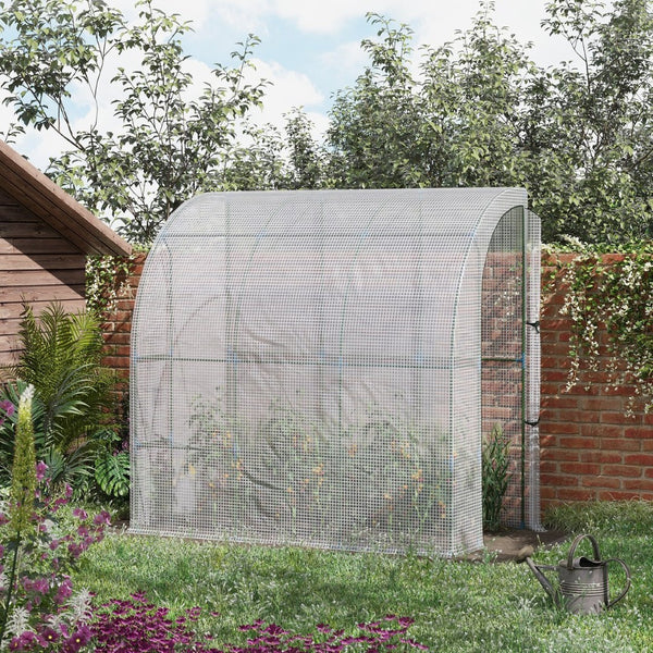 English Elm Outsunny Walk-in Lean-to Greenhouse with Pe Cover Roll-up Window and Ground Stakes W2225P217644