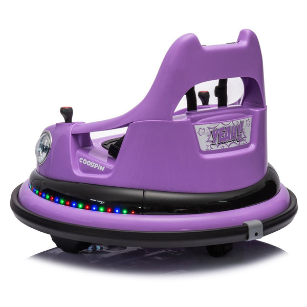 English Elm 12v Kids Ride on Bumper Car with 360 Spin Led Lights Bluetooth and Parental Remote Purple W1578P198507