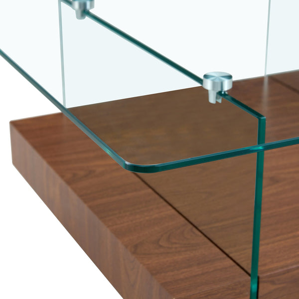 English Elm 31.4 Modern Two-Tier Square Coffee Table with Tempered Glass Top & Walnut Shelf — Stylish Storage W1512P407505