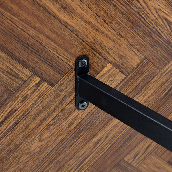 English Elm A minimalist retro dining table with fishbone MDF dark wood top and inset black metal legs, 55"x31" W1512P376879