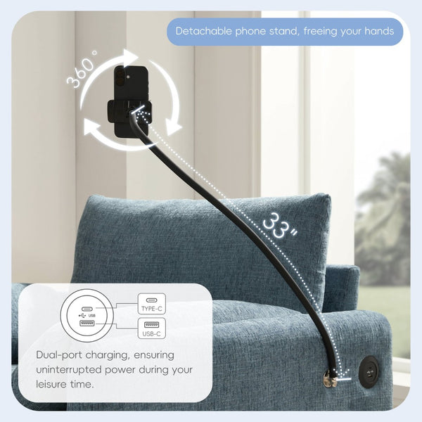 English Elm 37" Oversized Chenille Armchair with Ottoman Usb Charging Pocket Spring Living Room Blue N723P387145C