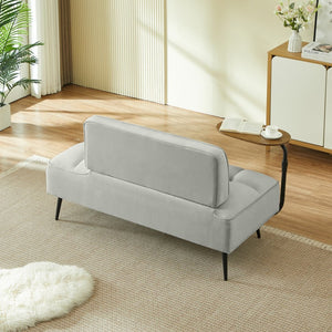 English Elm 54-inch Velvet Tufted Loveseat with Rotating Tray Table Nailhead Trim Compact Seating Gray W1359P438155