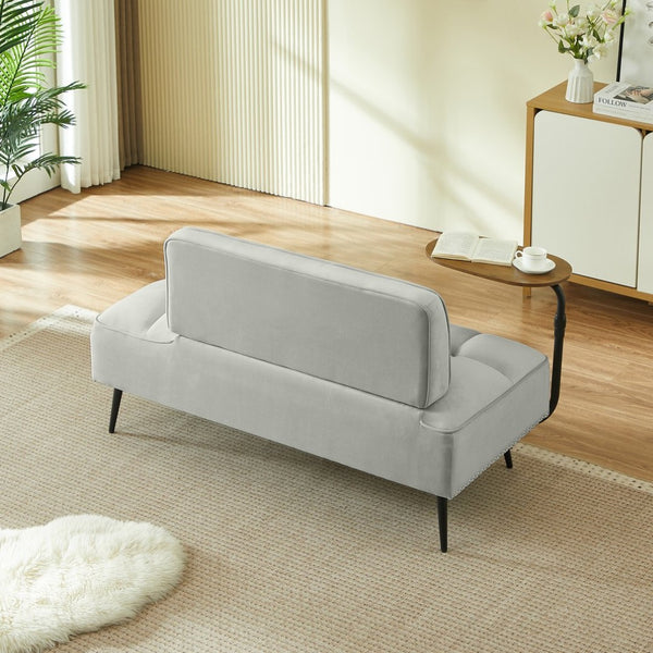 English Elm 54-inch Velvet Tufted Loveseat with Rotating Tray Table Nailhead Trim Compact Seating Gray W1359P438155