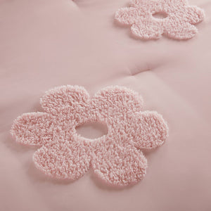 English Elm 4-piece Reversible Tufted Chenille Floral Comforter Set with Decorative Flower Pillow B035P408214