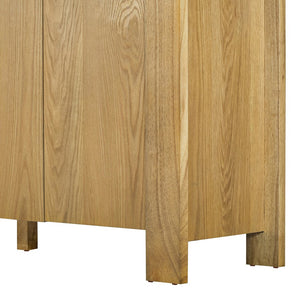English Elm TREXM 4-Door Buffet Cabinet with Distressed Oak Veneer, Adjustable Shelves & Foot Pads for Dining Room N715P310053D