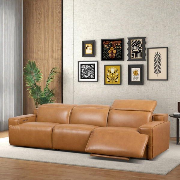 English Elm Urbana Triple Power Reclining Sofa in Top Grain Leather for Modern Living Rooms B183S00114