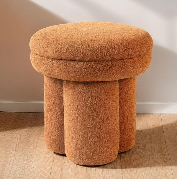 English Elm Saddle Saddle Brown Mushroom Accent Stool — 17.5" Round Shearling Ottoman, Plush Pedestal Base Cozy Seat B2741P388378