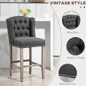 English Elm HOMCOM Vintage Button-Tufted Counter Stools Set of 2 with 180° Swivel, Solid Wood Footrests Dark Gray W2225P229765