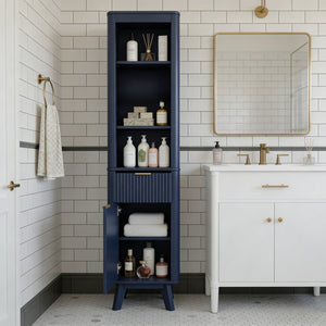 English Elm 68" Tall Fluted Freestanding Storage Cabinet with Drawer and Adjustable Shelf for Bathroom Blue N817P375218B