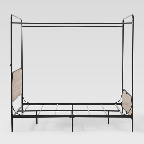 Industrial Bent Metal Queen Canopy Bed Smoked Oak METB5CSO Walker Edison