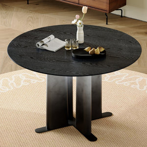 English Elm Round Mdf Dining Table with Gradient Cross Base Compact Modern Seating for Small Spaces Black W3875S00029