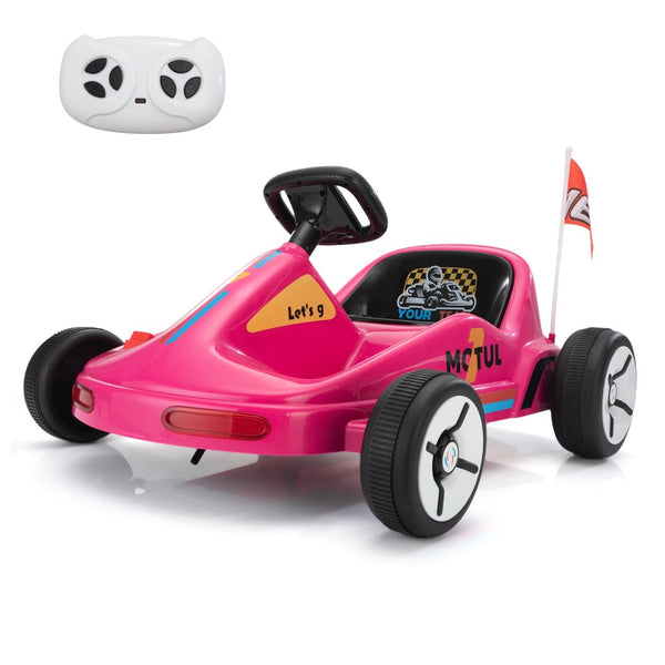 English Elm 12v Kids Electric Go Kart with Parental Remote Dual Motors Led Bluetooth Pedal Rose Red W2181P201029