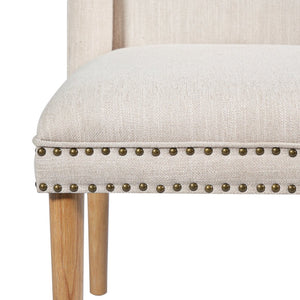 English Elm Light Luxury Rivet Trim Linen Upholstered Dining Chairs Rubberwood Tufted Set Beige+Natural N768P403745N