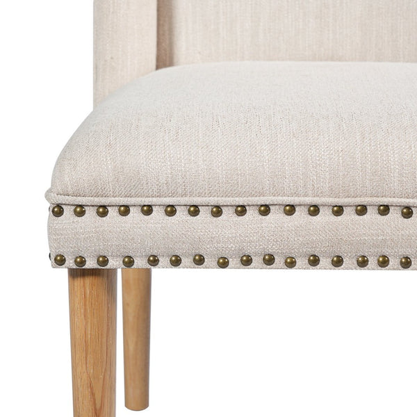 English Elm Light Luxury Rivet Trim Linen Upholstered Dining Chairs Rubberwood Tufted Set Beige+Natural N768P403745N