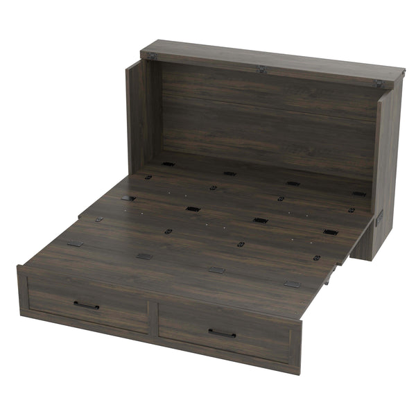 English Elm N733S293997G, Space-Saving Wood Murphy Bed Cabinet with Charging Station, Storage Drawer, Durable Design Antique Gray 68 L x 18.75 W x 9.1 H N733P293997G