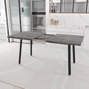 English Elm 55.12-70.87"expandable Modern kitchen dining table, gray MDF top with black metal legs, seats 4-6, sturdy stylish centerpiece W2189P190486