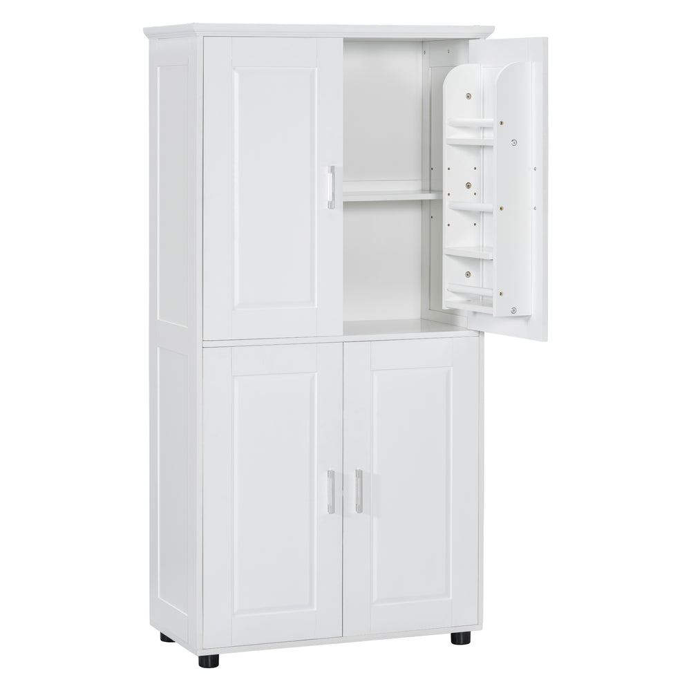 English Elm Tall White Bathroom Storage Cabinet - 4-Door Freestanding MDF Unit, Adjustable Shelves, Slim 61.8" x 18.3" x 7.5" WF323345AAK
