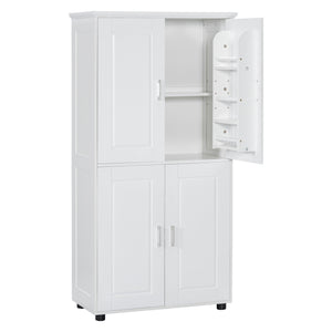 English Elm Tall White Bathroom Storage Cabinet - 4-Door Freestanding MDF Unit, Adjustable Shelves, Slim 61.8" x 18.3" x 7.5" WF323345AAK