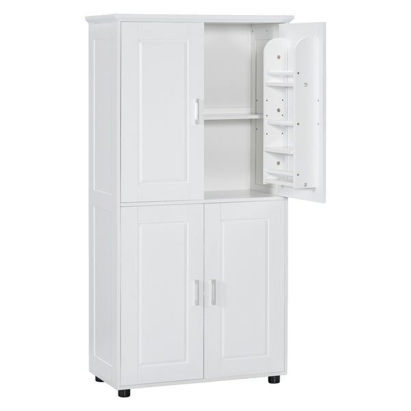 English Elm Tall White Bathroom Storage Cabinet - 4-Door Freestanding MDF Unit, Adjustable Shelves, Slim 61.8" x 18.3" x 7.5" WF323345AAK
