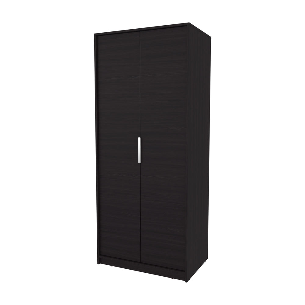 English Elm Wardrobe Compact Berlin Two-Door Closet with Hanging Rod, Two Shelves & Shoe Storage, Wengue Finish B128P343764