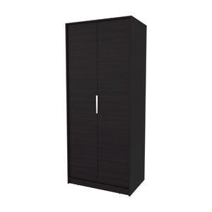 English Elm Wardrobe Compact Berlin Two-Door Closet with Hanging Rod, Two Shelves & Shoe Storage, Wengue Finish B128P343764