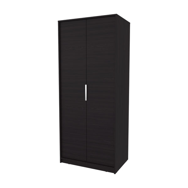 English Elm Wardrobe Compact Berlin Two-Door Closet with Hanging Rod, Two Shelves & Shoe Storage, Wengue Finish B128P343764