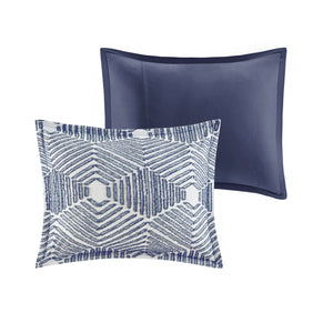 English Elm King/Cal Ellipse Cotton Jacquard Duvet Cover Set - Navy Geometric Clipped Jacquard, OEKO-TEX, Reversible B035129132