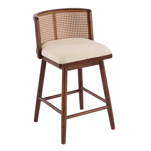 English Elm Talia Rubberwood Counter Stools with Rattan Back Cushioned Seat Scandinavian Set of 2 N775P369555D-S4