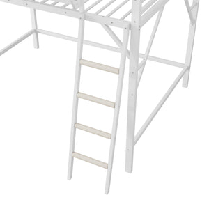 English Elm Queen Size Metal Loft Bed with Ladder and Built-In Storage Shelves, Sturdy High Bed for Teens 99" White W2580P379980