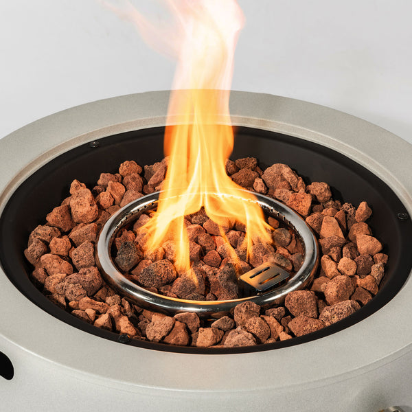 English Elm 24" Propane Fire Pit Bowl 50,000 BTU with Pulse Ignition, Stainless Steel Burner, Lava Rocks, Grey W853P193938