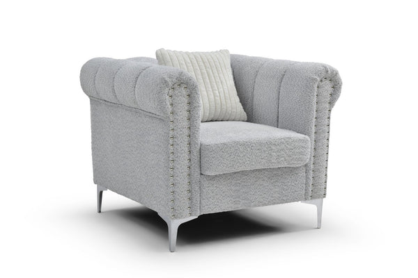 English Elm Sammy Rolled Arm Accent Chair Teddy Chenille Nailhead Trim Modern Living Room Seat B078P473039