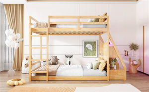 English Elm Full Bunk Bed with App Led Lighting Usb Charging Storage Drawers Kids Bedroom Natural N820S00080N