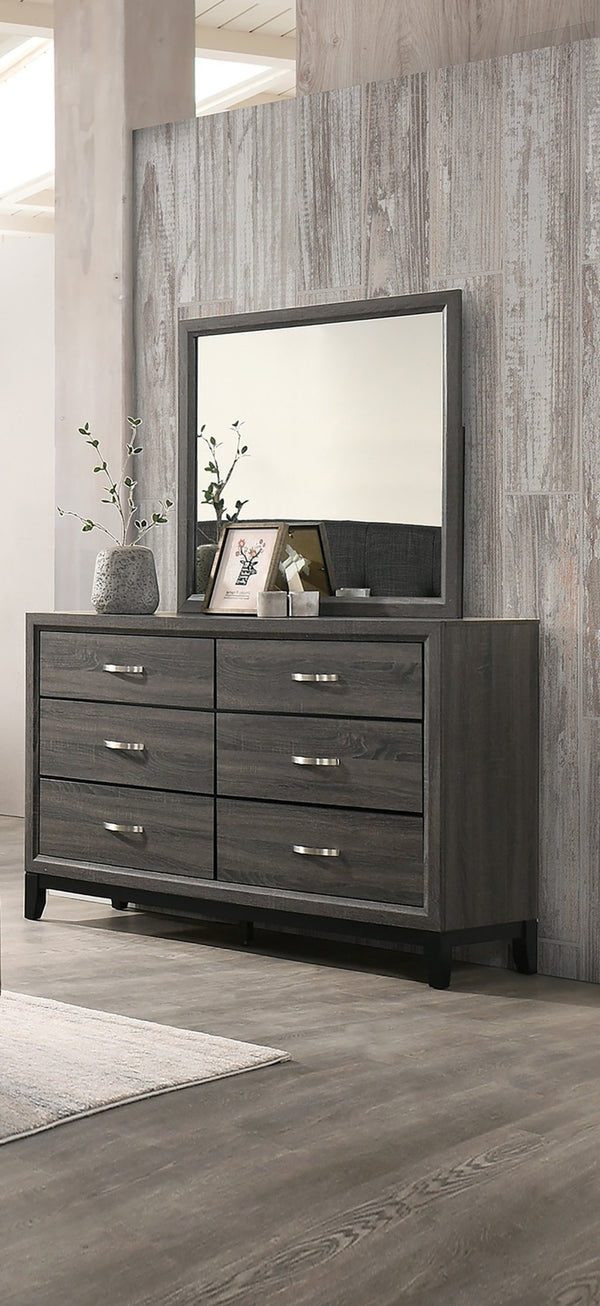 English Elm Rustic Gray Oak Wide Dresser with Black Legs and Metal Handles for Bedroom Storage B011P448734