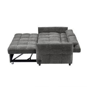 English Elm 52.8" Loveseat Sofa Pull-Out Bed with Adjustable Backrest, Tufted Chenille, 3 USB Ports & Pillows Grey N719S001710E