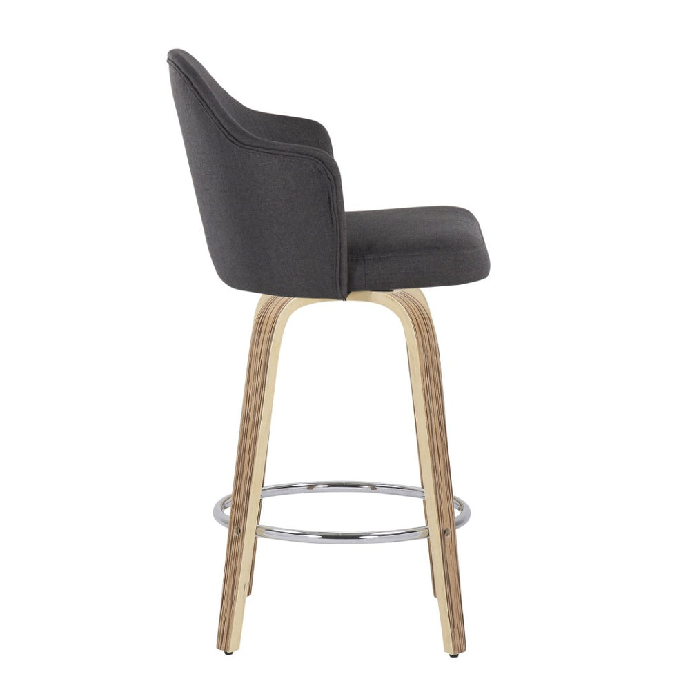 English Elm Fixed-height Swivel Counterstools Mahogany Wood Chrome Footrest Velvet Seat Set of 2 Charcoal B202S01779