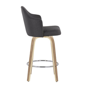 English Elm Fixed-height Swivel Counterstools Mahogany Wood Chrome Footrest Velvet Seat Set of 2 Charcoal B202S01779