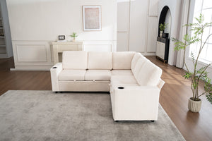 English Elm Sectional Corduroy Sleeper Sofa with Storage and Charging Ports for Small Spaces White W1361S00075