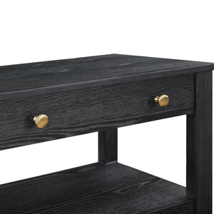 English Elm Danielle Modern 2-Drawer Nightstand in Black Oak Veneer with Gold Knobs, Smooth Glides & Shelf B050P376972