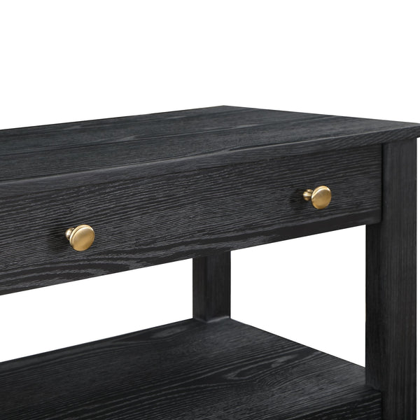 English Elm Danielle Modern 2-Drawer Nightstand in Black Oak Veneer with Gold Knobs, Smooth Glides & Shelf B050P376972