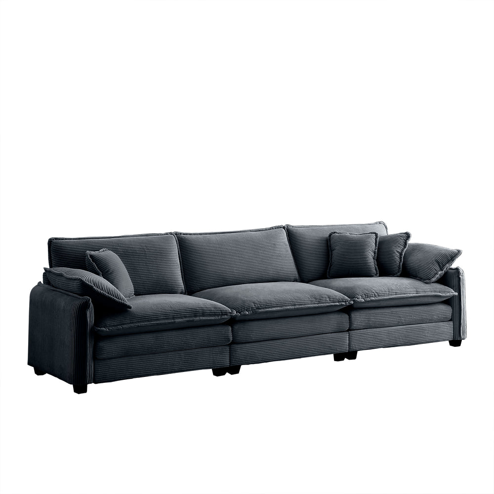 English Elm Mira Grey Corduroy 3-Seater Sofa — Retro-Modern Design, Memory Foam Cushions & Removable Arms W714S00755
