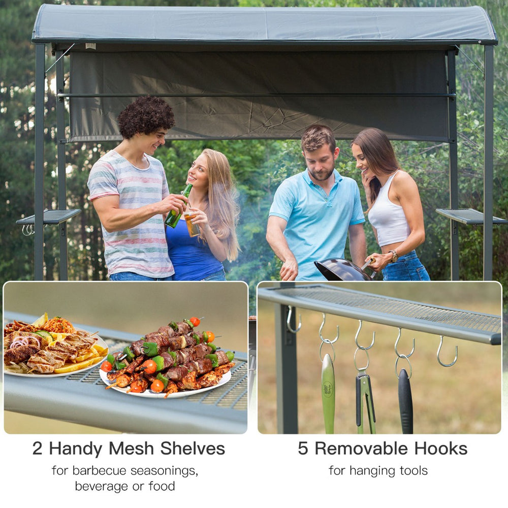 English Elm Grill Gazebo Arch Canopy with Steel Frame Retractable Awning for Outdoor Cooking T3971P386637
