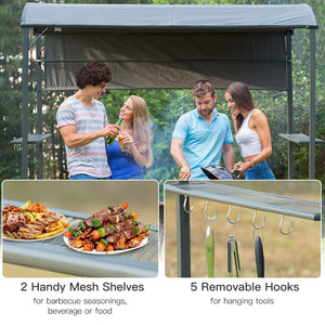 English Elm Grill Gazebo Arch Canopy with Steel Frame Retractable Awning for Outdoor Cooking T3971P386637
