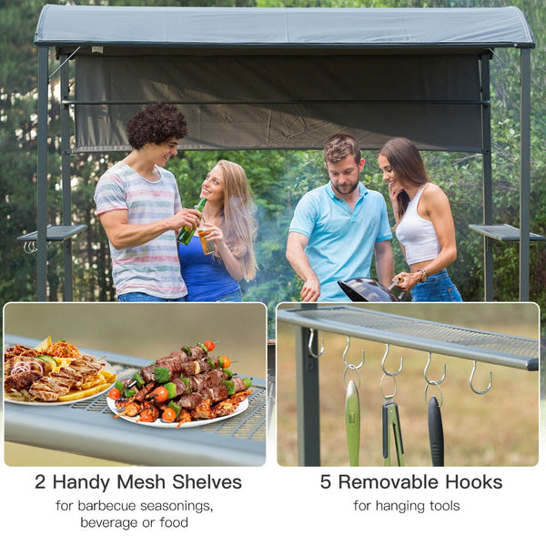 English Elm Grill Gazebo Arch Canopy with Steel Frame Retractable Awning for Outdoor Cooking T3971P386637