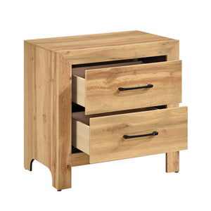 English Elm Natural 2-Drawer Nightstand with Melamine Scratch-Resistant Surface, Dovetail Drawers & Black Pulls — Ready-to-Use Bedside Table B011P365542